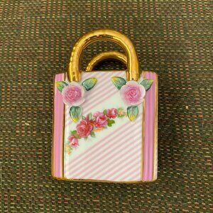 Cute pink flower Porcelain Shopping Bag/Purse business card holder